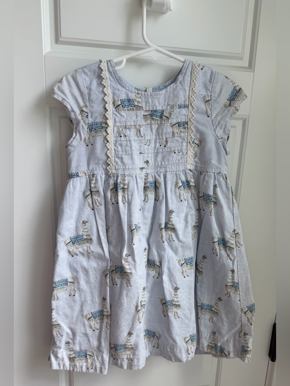 Pink Chicken | Llama Alpaca Print Cotton Dress Lace Details Blue/Cream (4Y)